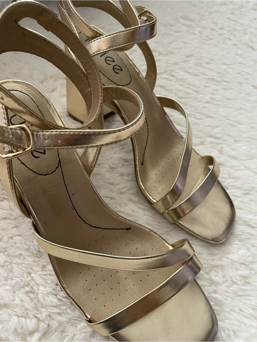 Gold Strappy Block Heel Sandals - Women - Picture 7 of 16